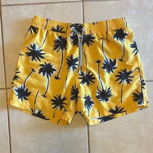Yellow Palm Tree Print Men's Swimsuit